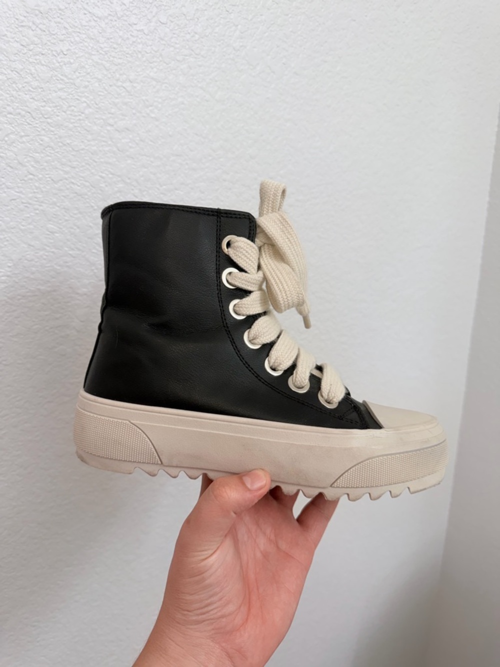 High-Top Platform Lace-Up Sneaker Boot in Black and Cream